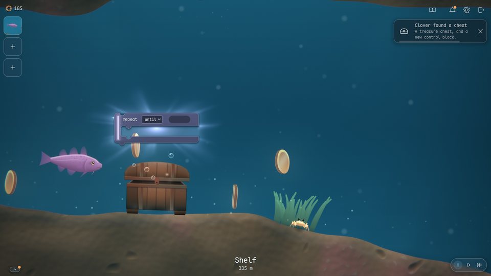 A chest opened, the new block flying up to the logbook