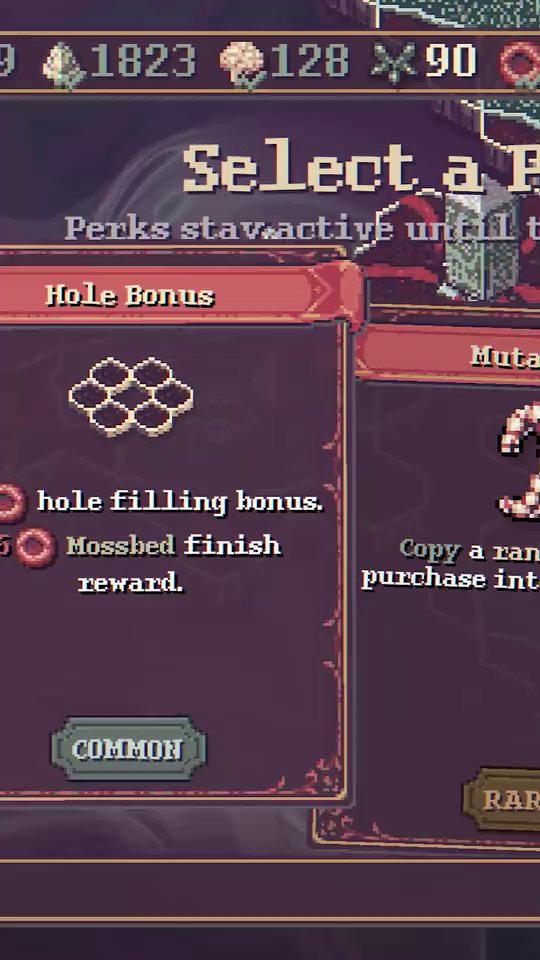 Choosing one of three perks at the end of the shop