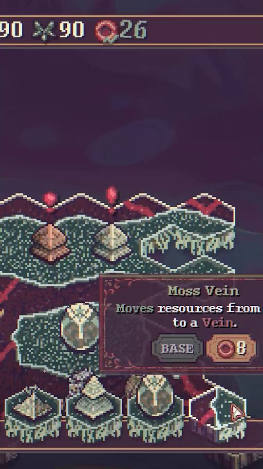 Tiles being placed on a hex map, filling a hole next to a vein