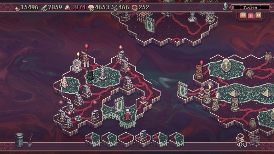 Islands of tiles connected by red veins