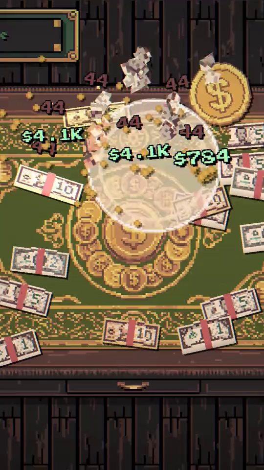 Bills and coins bursting apart on the table as the earnings pop up