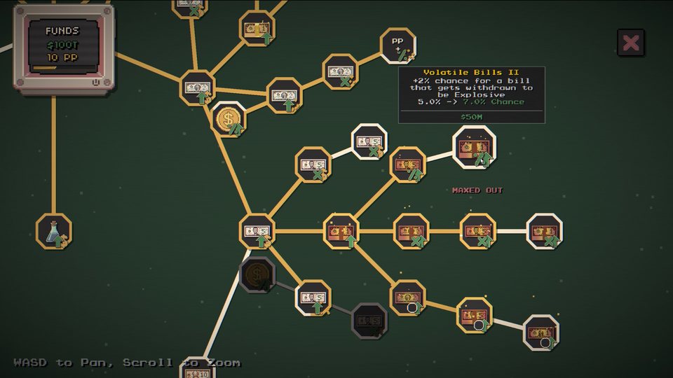 The skill tree with the Volatile Bills upgrade selected