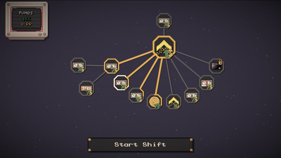 The skill tree before a new shift starts